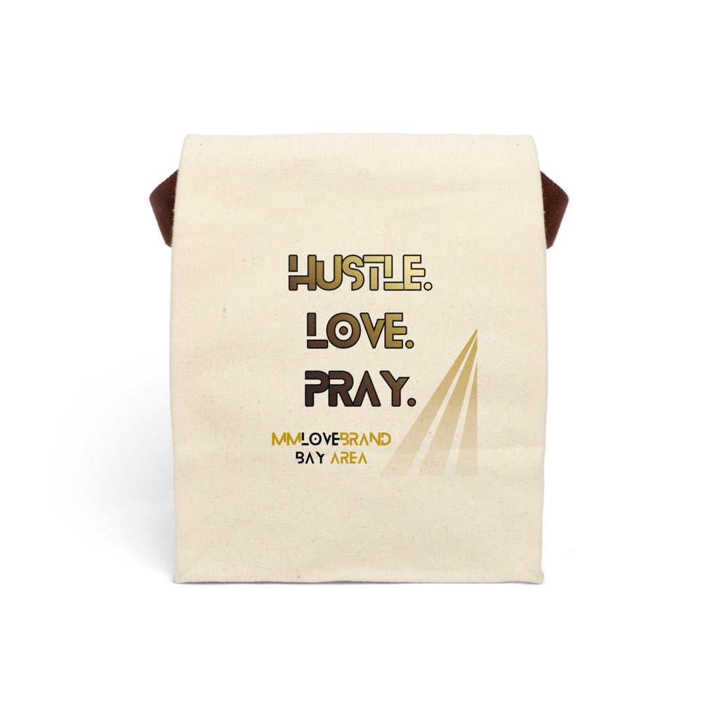 Hustle Love Pray Canvas Lunch Bag with Strap | Christian Faith Apparel | Lunch Bag Collection | MMLoveBrand
