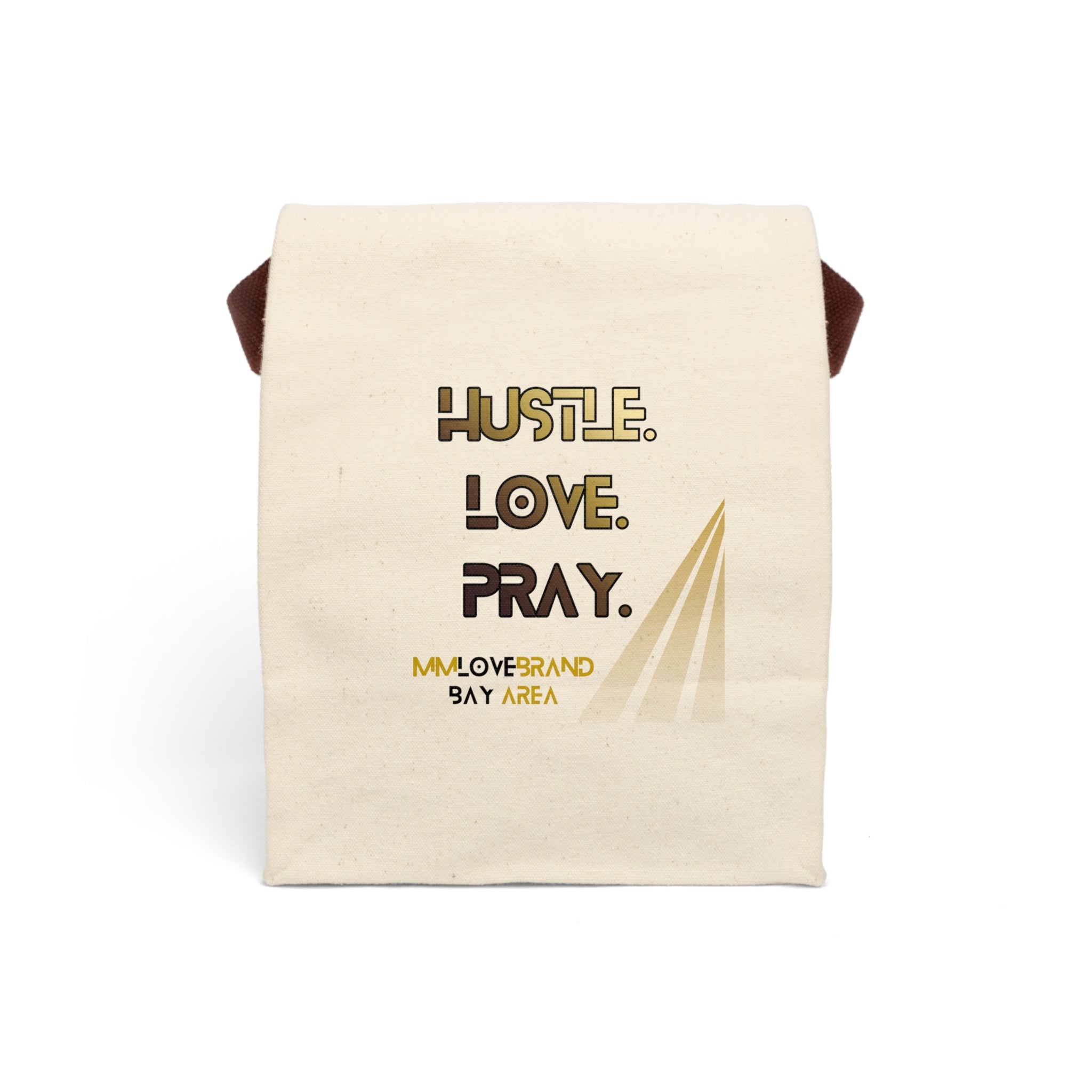 Hustle Love Pray Canvas Lunch Bag with Strap | Christian Faith Apparel | Lunch Bag Collection | MMLoveBrand