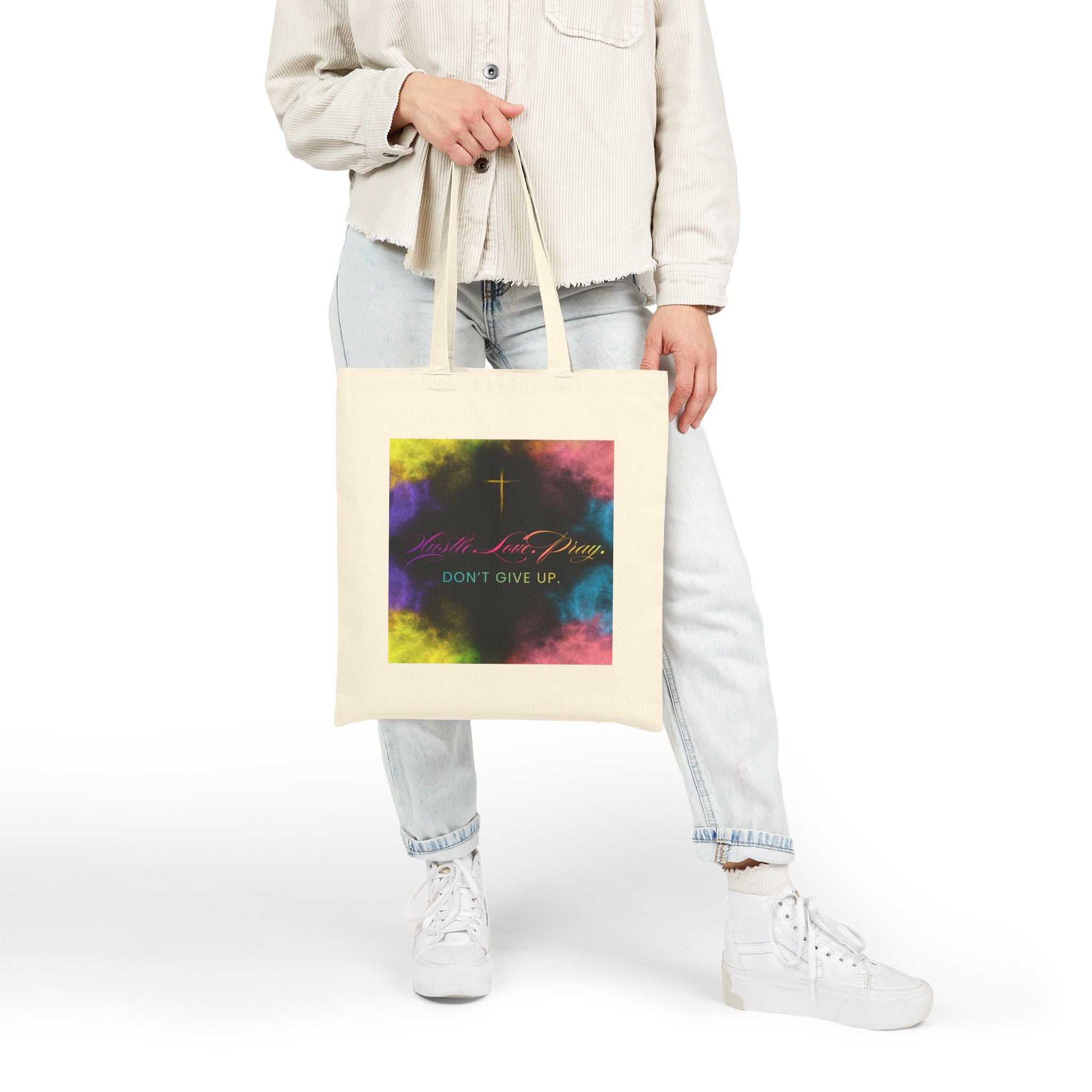 Mission in the Midnight Sky Cotton Canvas Tote Bag | Christian Faith Collection | Hustle Love Pray | Don't Give Up Collection | MMLoveBrand