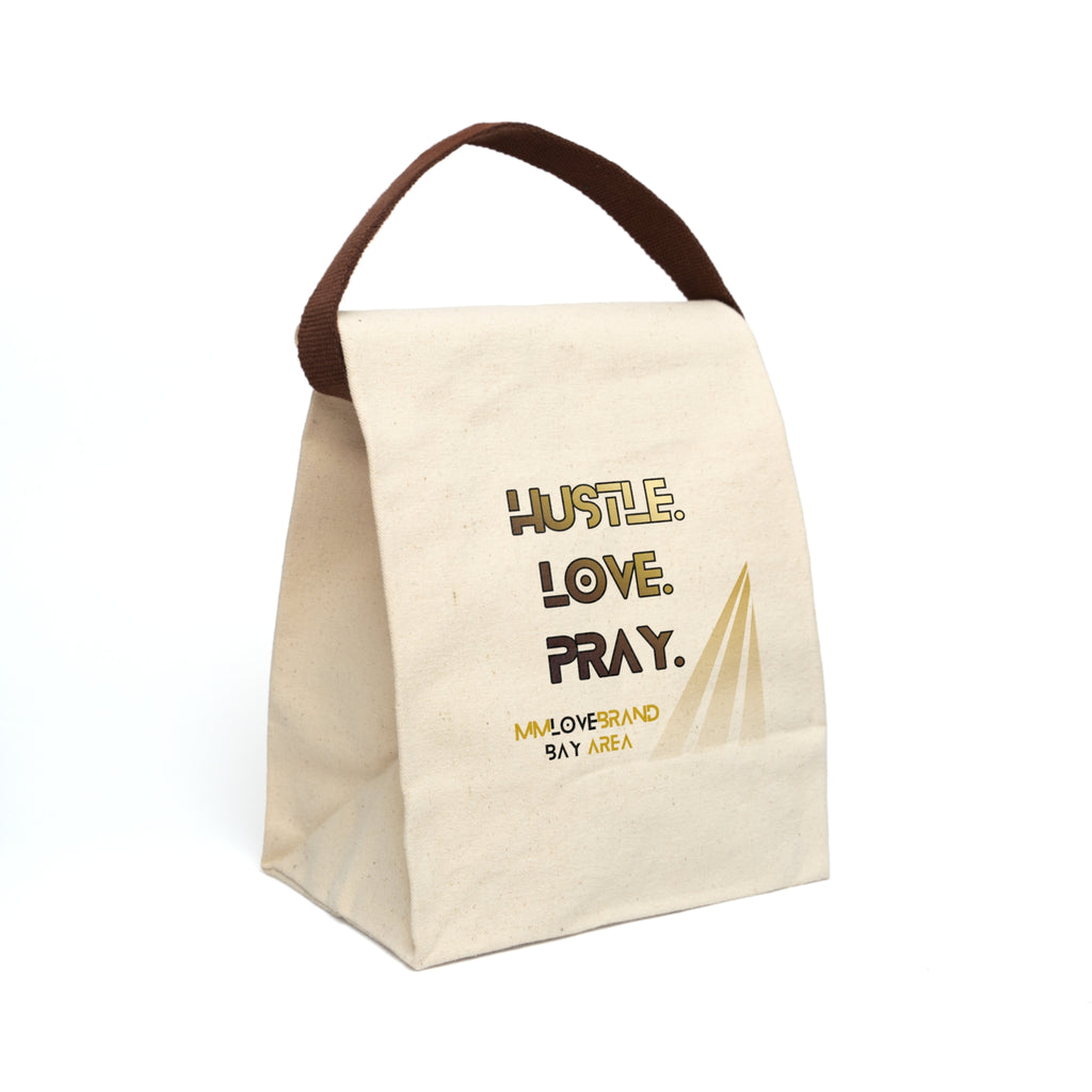 Hustle Love Pray Canvas Lunch Bag with Strap | Christian Faith Apparel | Lunch Bag Collection | MMLoveBrand