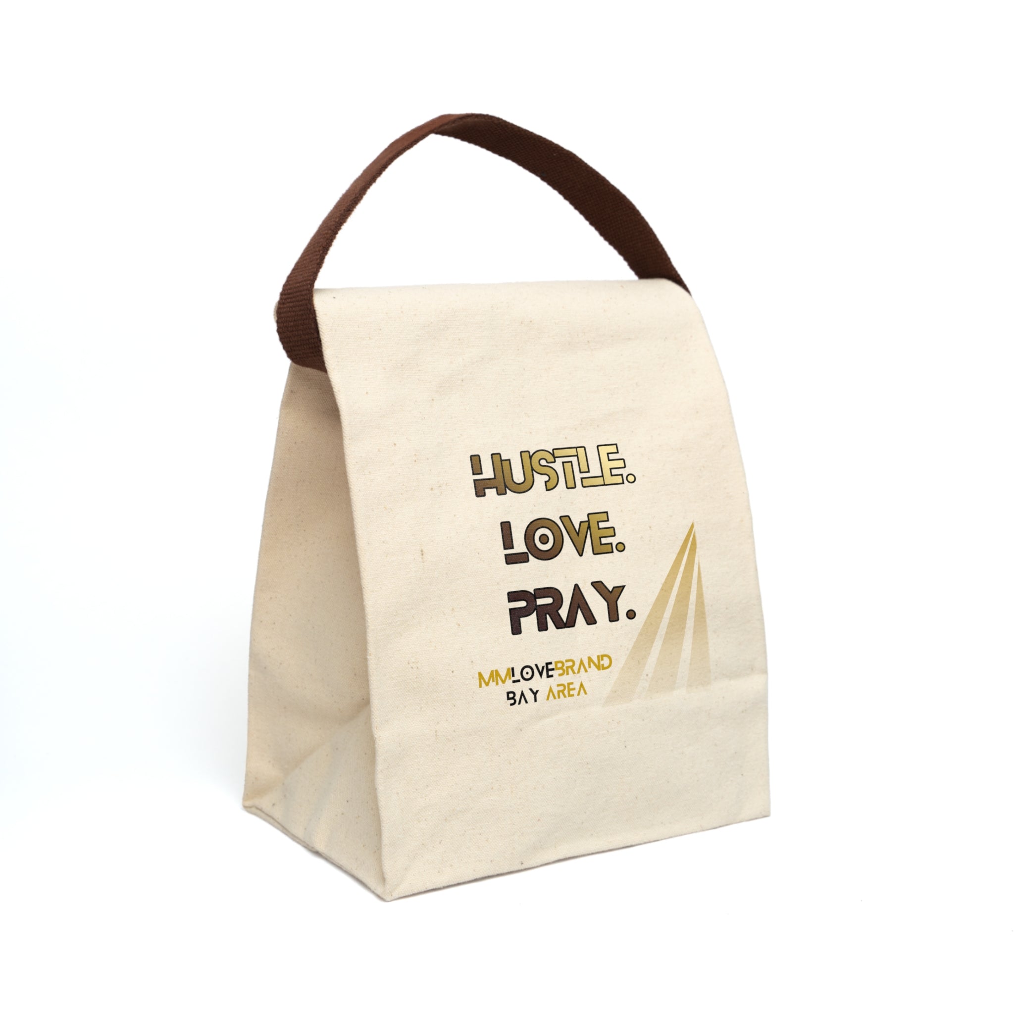 Hustle Love Pray Canvas Lunch Bag with Strap | Christian Faith Apparel | Lunch Bag Collection | MMLoveBrand